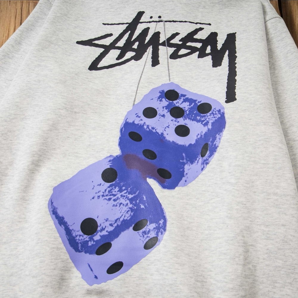 Stussy Light Gray Hoodie with Blue Dice Graphic - Picture 7 of 8